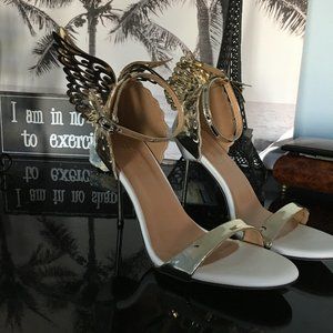 White and gold butterfly strappy sandal heels